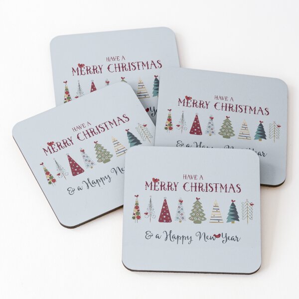 Swedish Minimalist Christmas Trees Pattern - Vintage Red and Green Coasters (Set of 4)