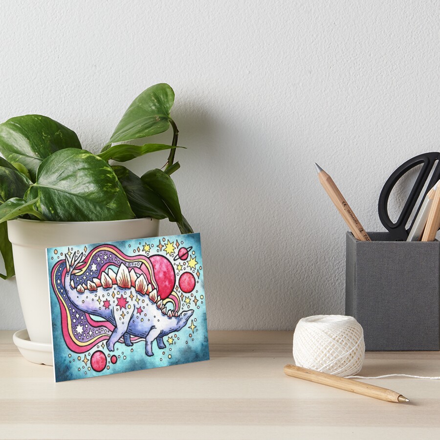 Star Stego | Cosmic Dinosaur Watercolor Art Board Print