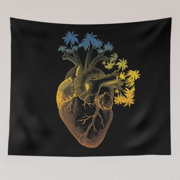 Item preview, Sunset Colored Anatomically Correct Human Heart - Palm Trees designed and sold by treszure-chest.