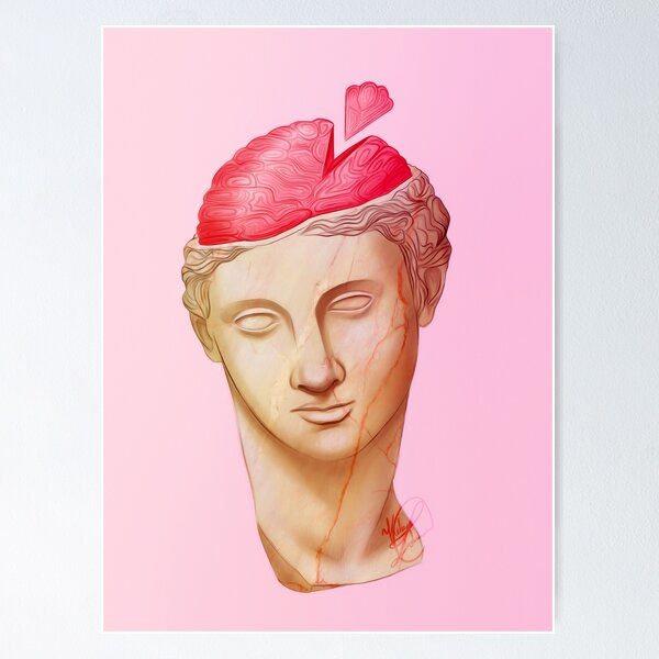 Aesthetic Statue Head Pink Shower Curtain, Statue Bust Decor, Pink