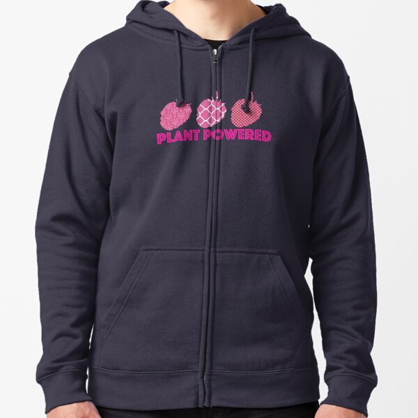 'Plant Powered' Vegan raspberry design Zipped Hoodie