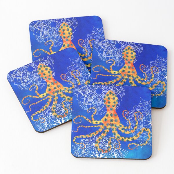 Item preview, Watercolor Blue Ringed Octopus Mandalas Pattern designed and sold by WickedRefined - Nicole Demereckis.