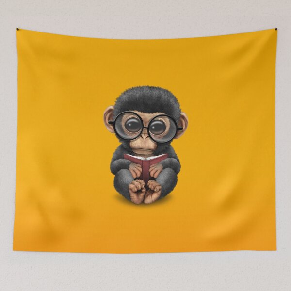 Item preview, Cute Baby Chimpanzee Reading a Book on Yellow designed and sold by JeffBartels.
