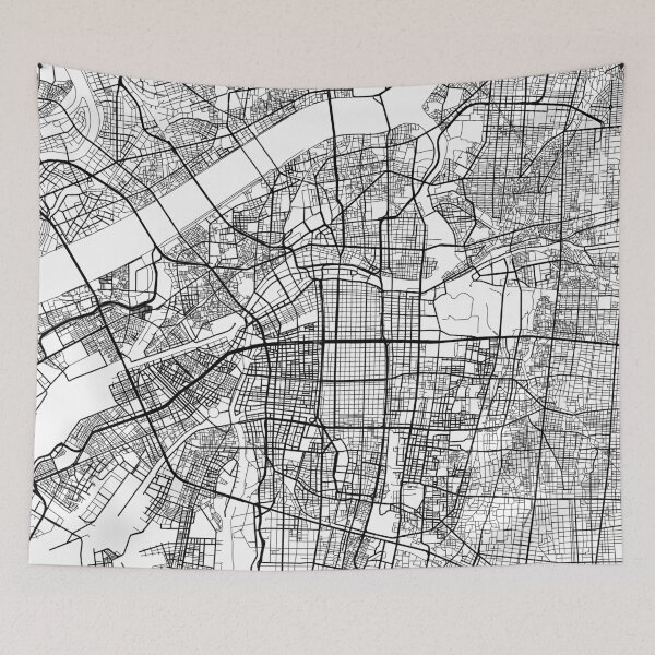 Item preview, Osaka Map, Japan - Black and White designed and sold by MainStreetMaps.
