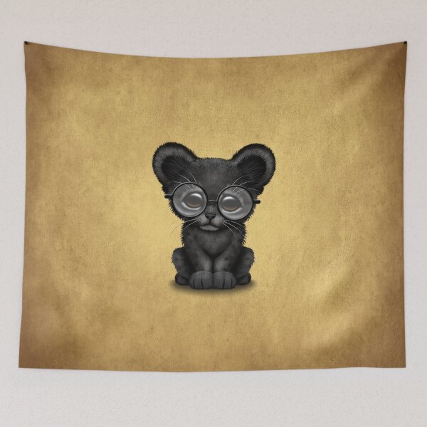 Item preview, Cute Baby Black Panther Cub Wearing Glasses on Brown designed and sold by JeffBartels.