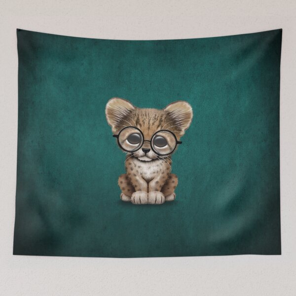 Item preview, Cute Cheetah Cub Wearing Glasses on Teal Blue designed and sold by JeffBartels.