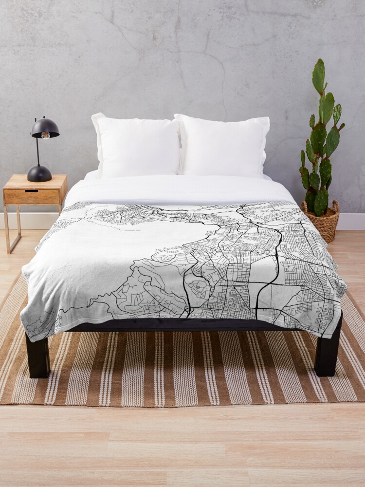 Cape Town Map South Africa Black And White Throw Blanket By