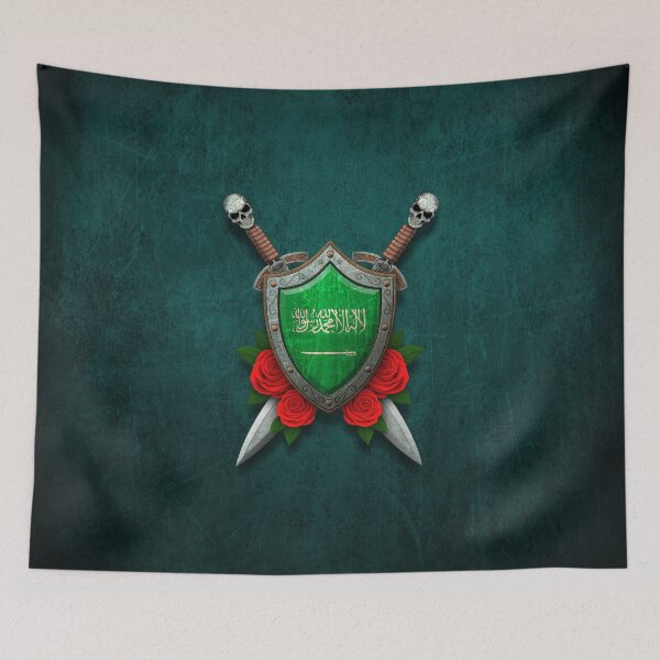 Item preview, Saudi Flag on a Worn Shield and Crossed Swords designed and sold by JeffBartels.