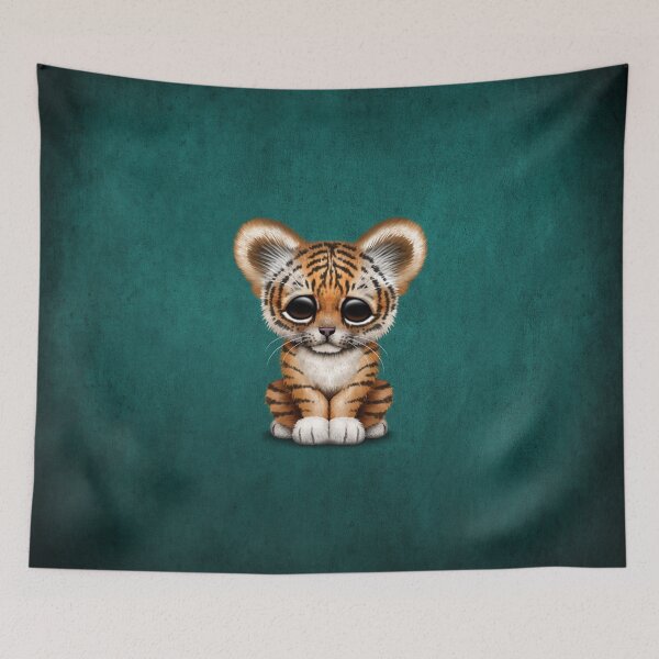 Item preview, Cute Baby Tiger Cub on Teal Blue designed and sold by JeffBartels.