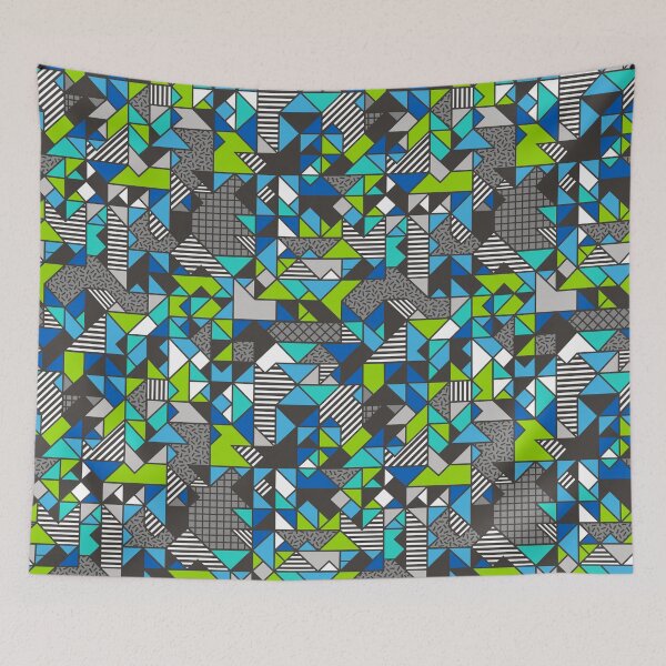 Item preview, Geometric Shapes and Triangles Blue Mint Green designed and sold by CajaDesign.