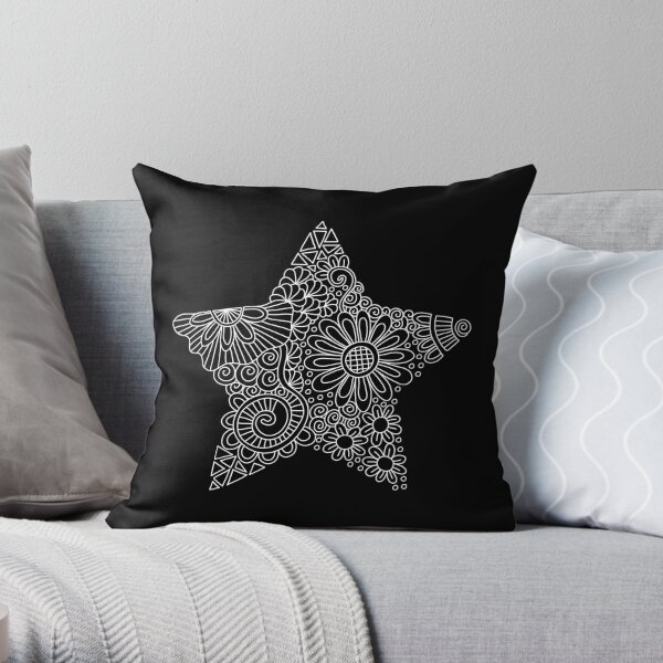 White Star Doodle Throw Pillow