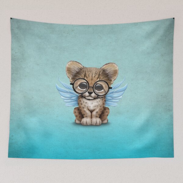 Item preview, Cheetah Cub with Fairy Wings Wearing Glasses on Blue designed and sold by JeffBartels.