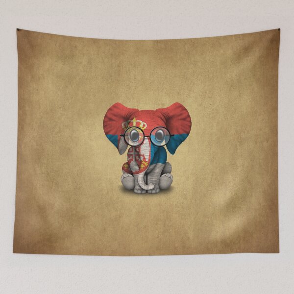 Artikelvorschau, Baby Elephant mit Brille und serbischer Flagge entworfen und verkauft von JeffBartels.