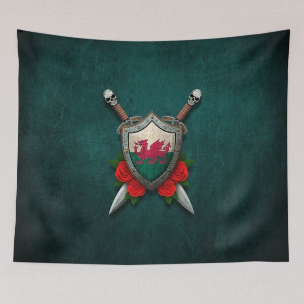 Item preview, Welsh Flag on a Worn Shield and Crossed Swords designed and sold by JeffBartels.