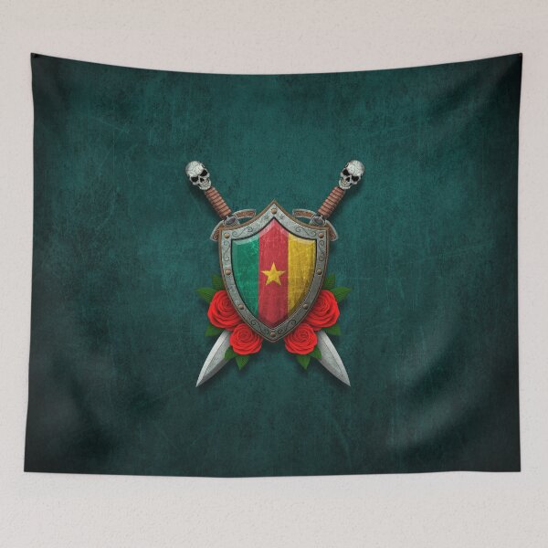Item preview, Cameroon Flag on a Worn Shield and Crossed Swords designed and sold by JeffBartels.