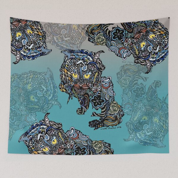 Item preview, Dragon Cat Color on Faded Mint Blue Pattern designed and sold by wontondoodles.
