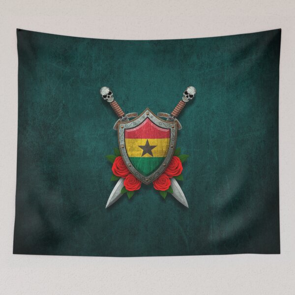 Item preview, Ghana Flag on a Worn Shield and Crossed Swords designed and sold by JeffBartels.