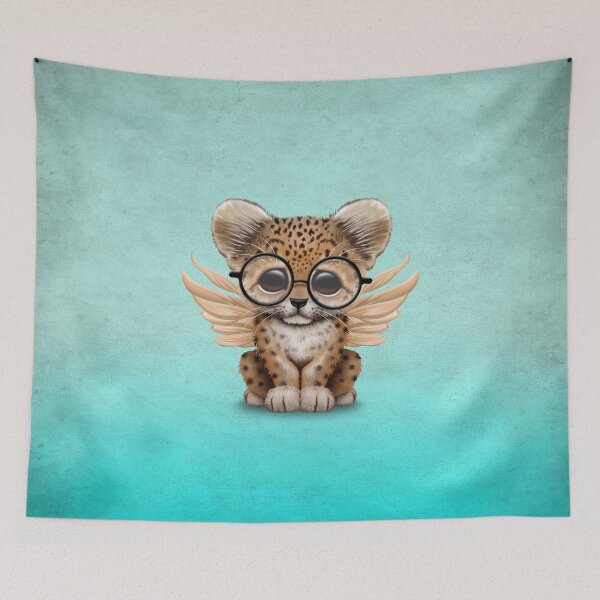 Item preview, Cute Leopard Cub with Fairy Wings Wearing Glasses Blue designed and sold by JeffBartels.
