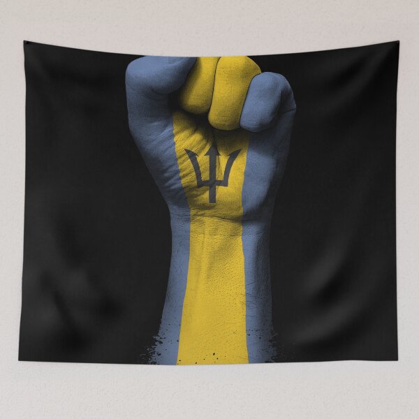 Item preview, Flag of Barbados on a Raised Clenched Fist  designed and sold by JeffBartels.