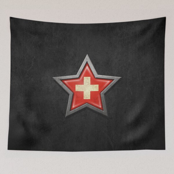 Artikelvorschau, Schweizer Flagge innerhalb eines gealterten und verkratzten Sternes entworfen und verkauft von JeffBartels.