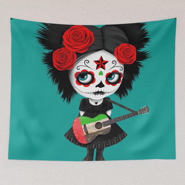 Item preview, Sugar Skull Girl Playing UAE Flag Guitar designed and sold by JeffBartels.