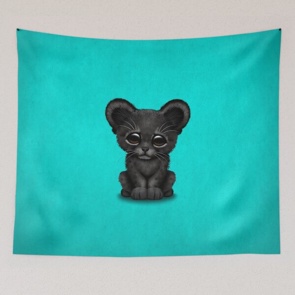 Item preview, Cute Baby Black Panther Cub on Blue designed and sold by JeffBartels.