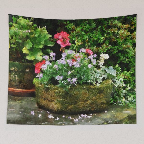 Item preview, Geraniums and Lavender Flowers on Stone Steps designed and sold by Susan Savad.