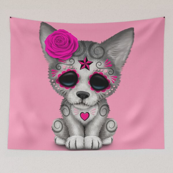Item preview, Pink Day of the Dead Sugar Skull Wolf Cub designed and sold by JeffBartels.