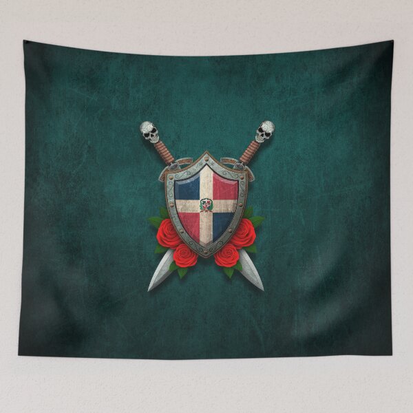 Item preview, Dominican Flag on a Worn Shield and Crossed Swords designed and sold by JeffBartels.