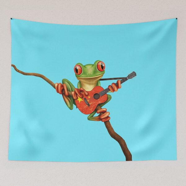 Item preview, Tree Frog Playing Chinese Flag Guitar designed and sold by JeffBartels.