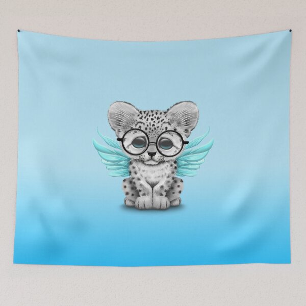 Item preview, Snow Leopard Cub with Fairy Wings Wearing Glasses Blue designed and sold by JeffBartels.