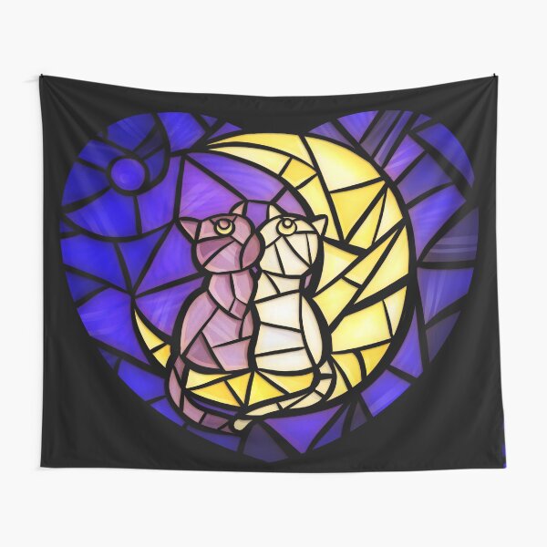 Moon Kitties Stained Glass Tapestry