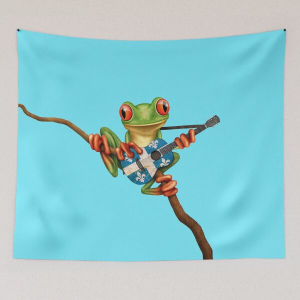 Item preview, Tree Frog Playing Quebec Flag Guitar designed and sold by JeffBartels.