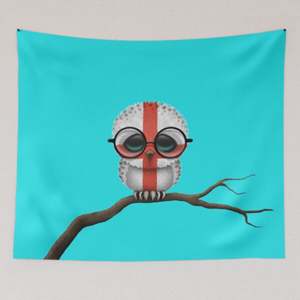 Item preview, Nerdy English Baby Owl on a Branch designed and sold by JeffBartels.