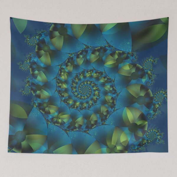 Aperçu de l'œuvre Green & Blue Spiral Fractal créée et vendue par Kitty Bitty.