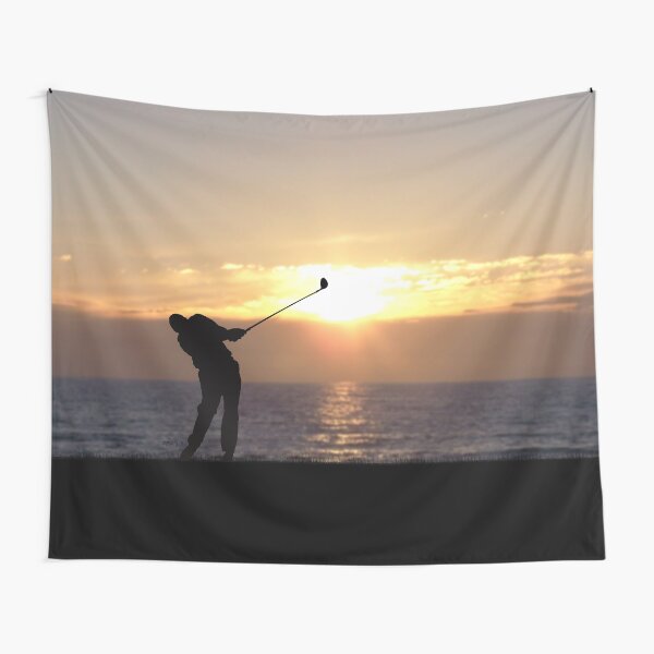 Playing Golf At Sunset Tapestry