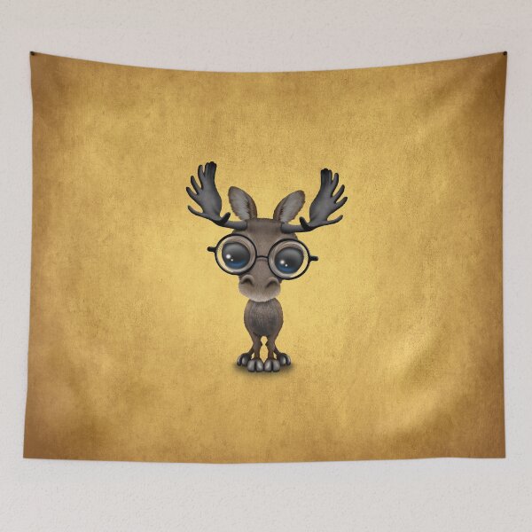 Item preview, Cute Curious Baby Moose Nerd Wearing Glasses on Yellow designed and sold by JeffBartels.