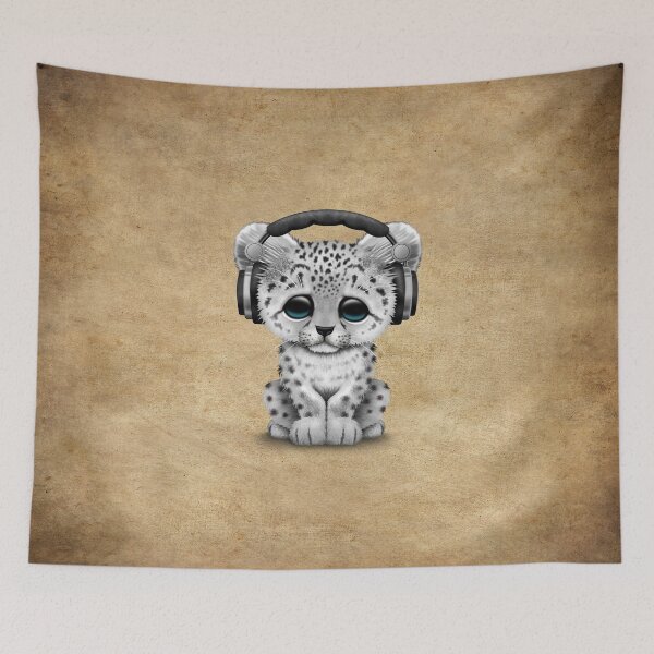 Item preview, Cute Snow leopard Cub Dj Wearing Headphones  designed and sold by JeffBartels.