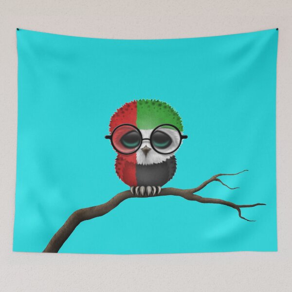 Item preview, Nerdy United Arab Emirates Baby Owl on a Branch designed and sold by JeffBartels.