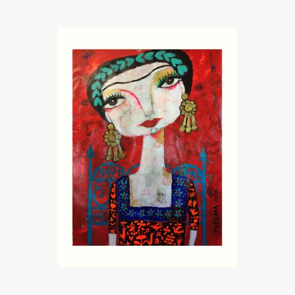 Frida and her blue chair Art Print