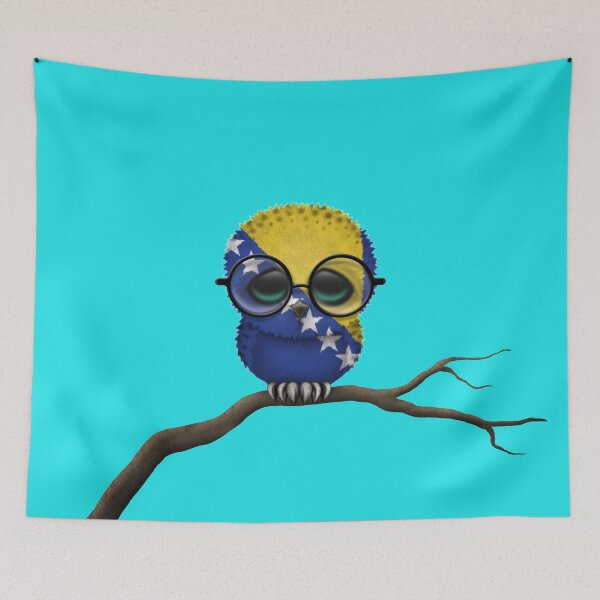 Item preview, Nerdy Bosnia Herzegovina Baby Owl on a Branch designed and sold by JeffBartels.