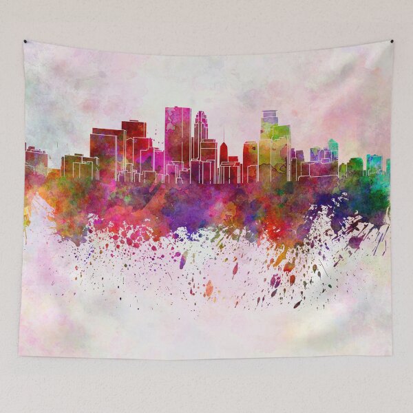 Item preview, Minneapolis skyline in watercolor background designed and sold by paulrommer.