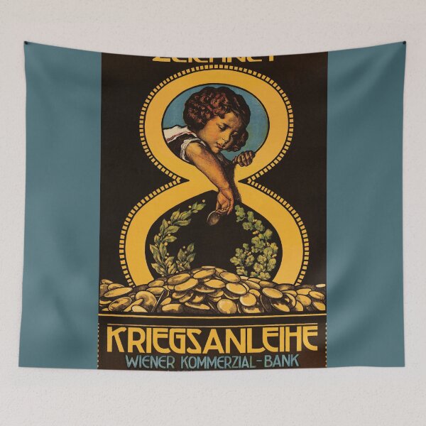 Item preview, Austrian vintage litho bank loan advert, child, gold coins designed and sold by aapshop.