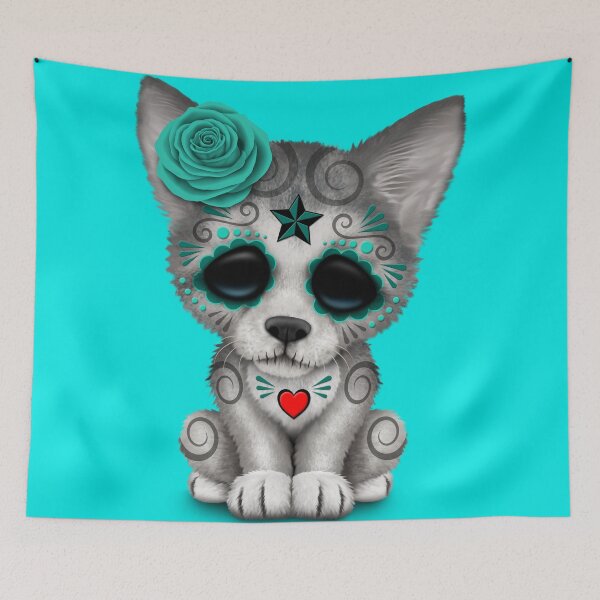 Item preview, Blue Day of the Dead Sugar Skull Wolf Cub designed and sold by JeffBartels.
