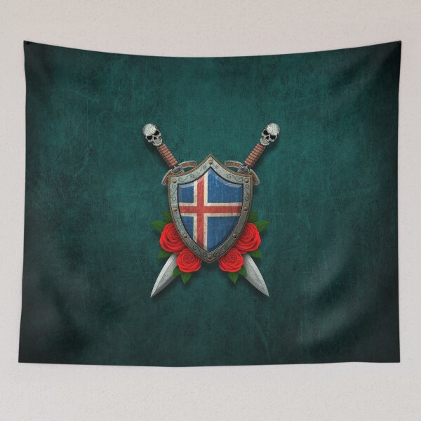 Item preview, Icelandic Flag on a Worn Shield and Crossed Swords designed and sold by JeffBartels.