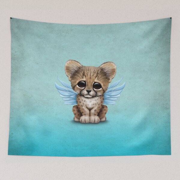 Item preview, Cute Baby Cheetah Cub with Fairy Wings on Blue designed and sold by JeffBartels.