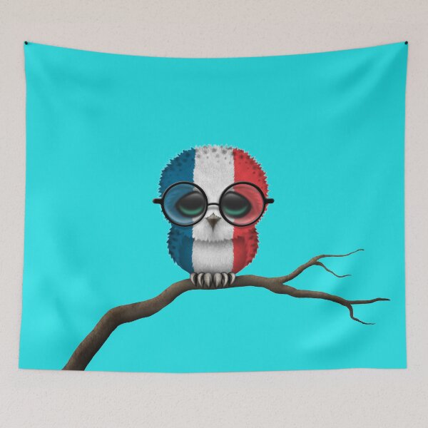 Item preview, Nerdy French Baby Owl on a Branch designed and sold by JeffBartels.