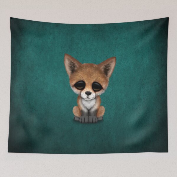 Item preview, Cute Red Fox Cub on Teal Blue designed and sold by JeffBartels.