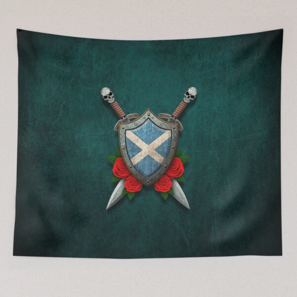 Item preview, Scottish Flag on a Worn Shield and Crossed Swords designed and sold by JeffBartels.