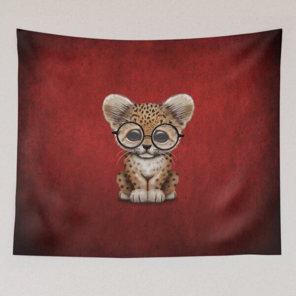 Item preview, Cute Baby Leopard Cub Wearing Glasses on Red designed and sold by JeffBartels.